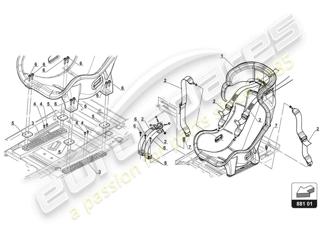 lamborghini gt3 (2017) seat and seatbelt part diagram