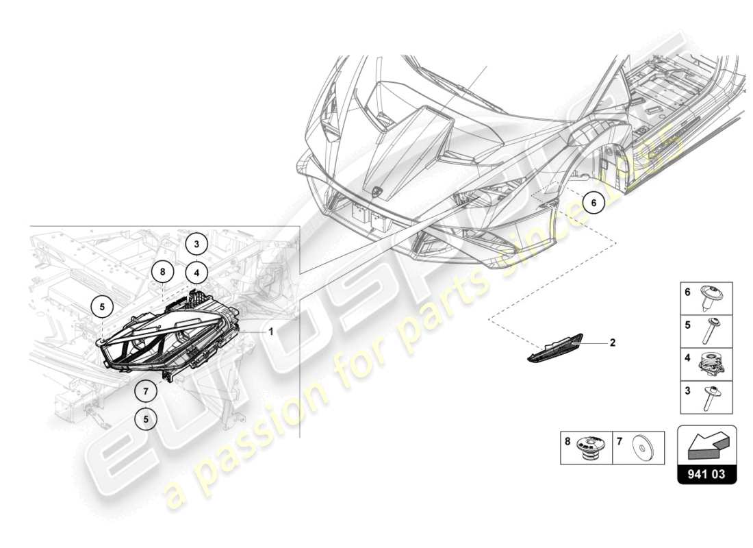 lamborghini sto (2021) led headlight front part diagram