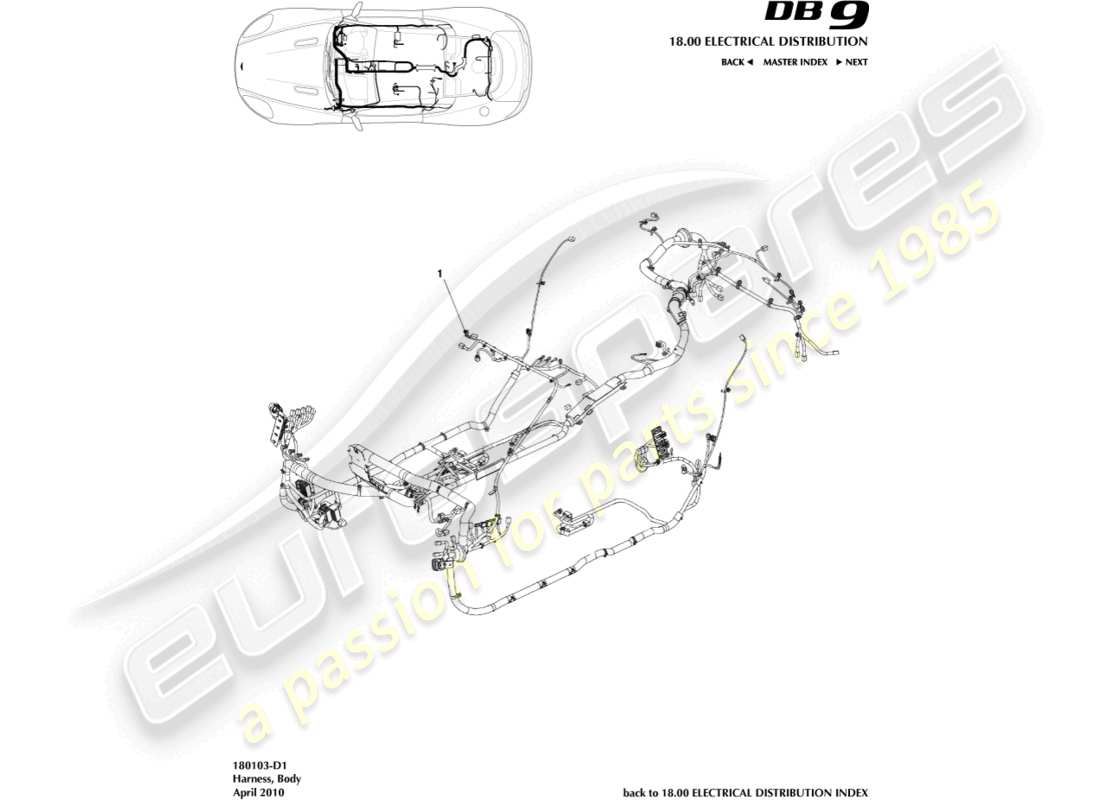 aston martin db9 (2012) body harness part diagram