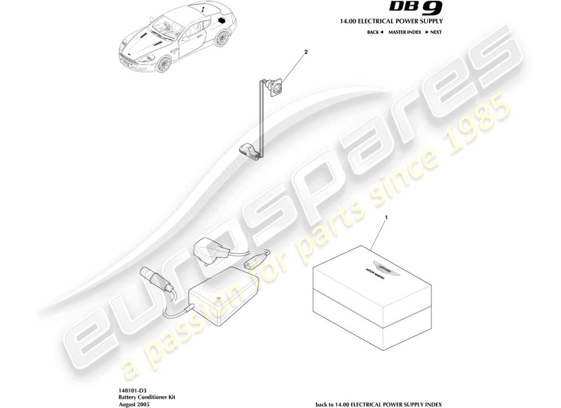 aston martin db9 (2012) battery conditioner kit part diagram