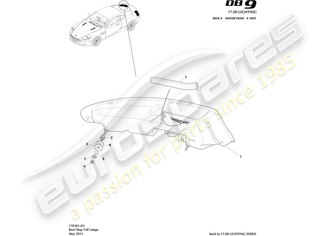 aston martin db9 (2012) rear lamps part diagram