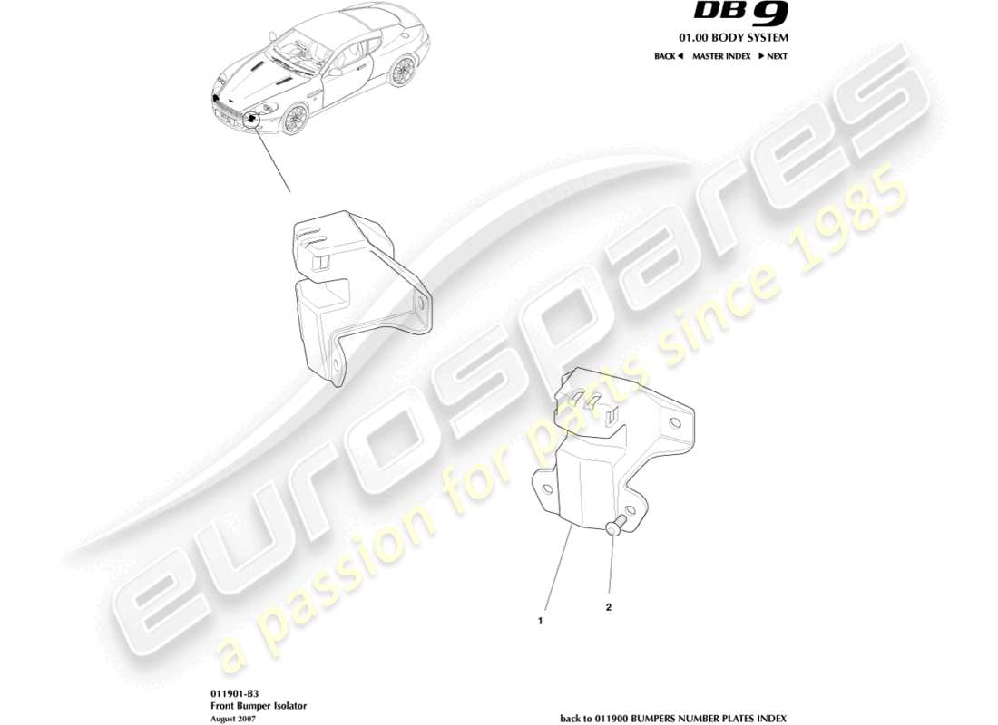 aston martin db9 (2012) front bumper isolator part diagram