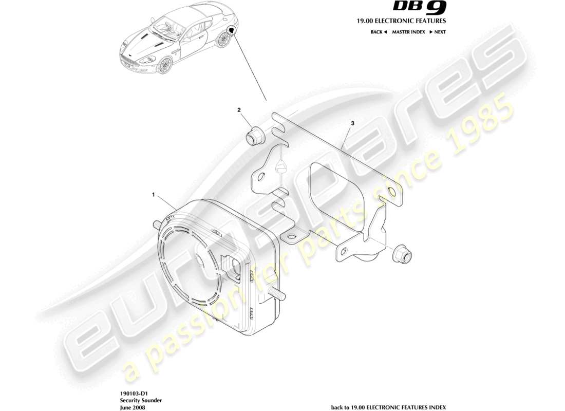 aston martin db9 (2012) security sounder part diagram