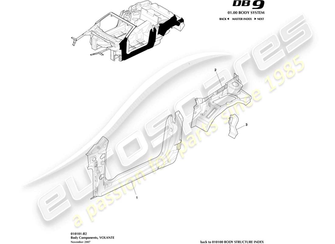 aston martin db9 (2007) body components, volante parts diagram