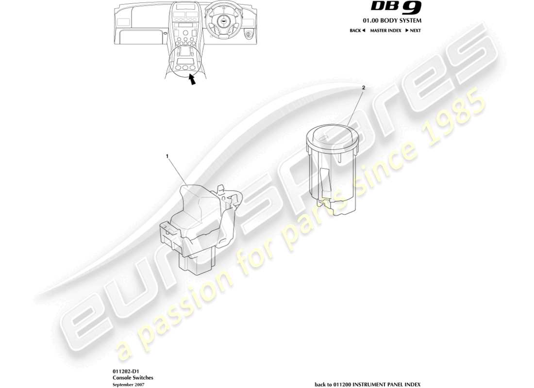 aston martin db9 (2012) console switches part diagram