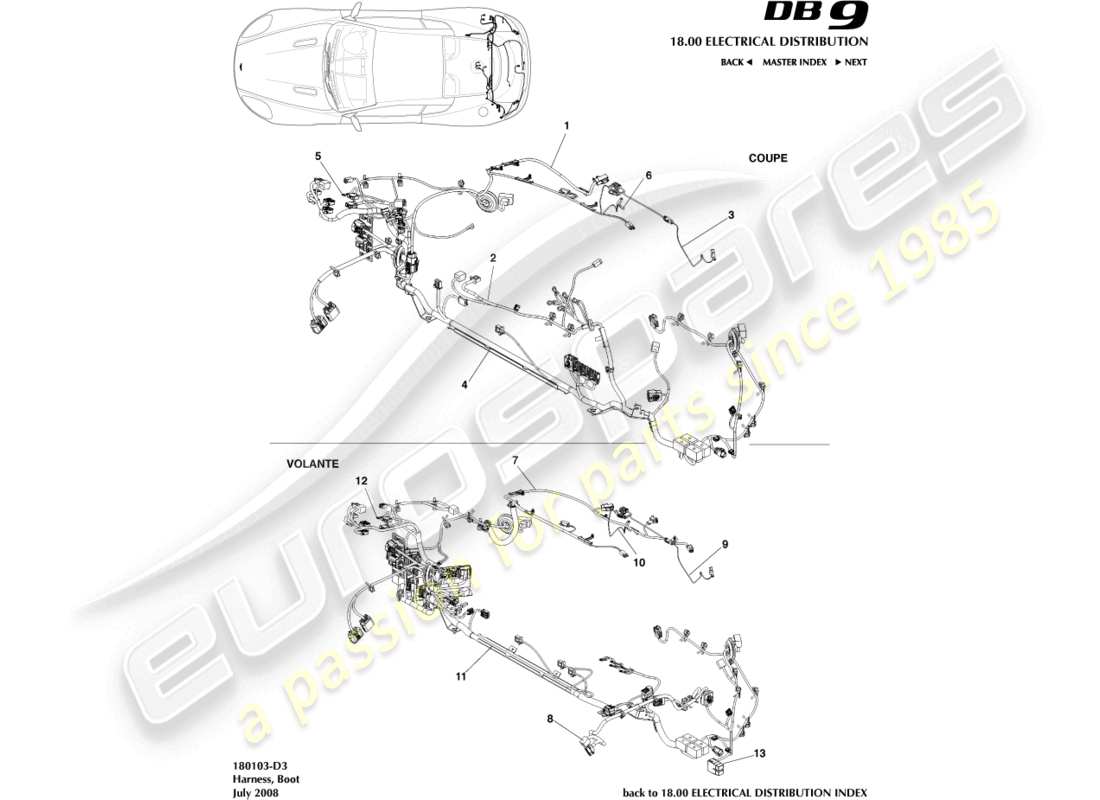 aston martin db9 (2012) boot harness part diagram