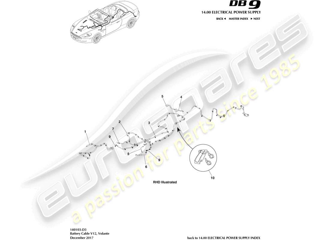 aston martin db9 (2012) battery cables, volante part diagram