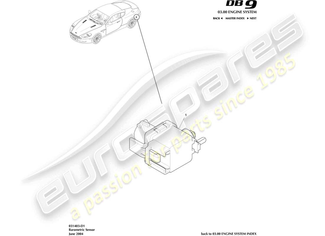 aston martin db9 (2012) barometric sensor part diagram