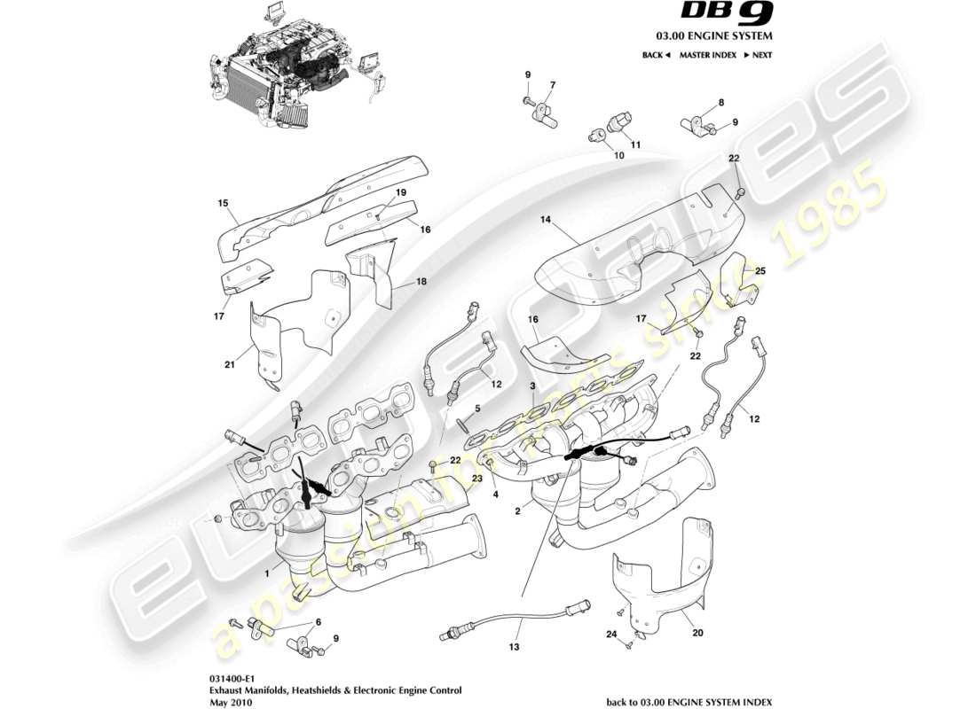 aston martin db9 (2012) exhaust manifolds part diagram