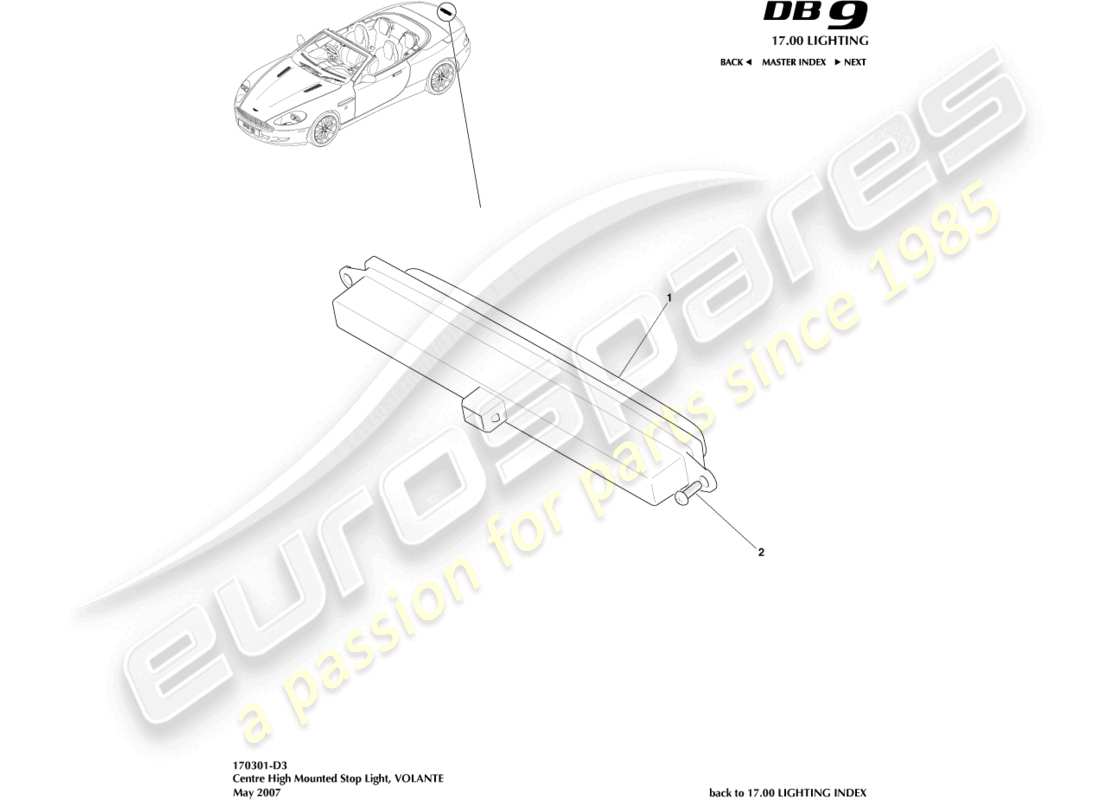 aston martin db9 (2012) high mounted stop light, volante part diagram