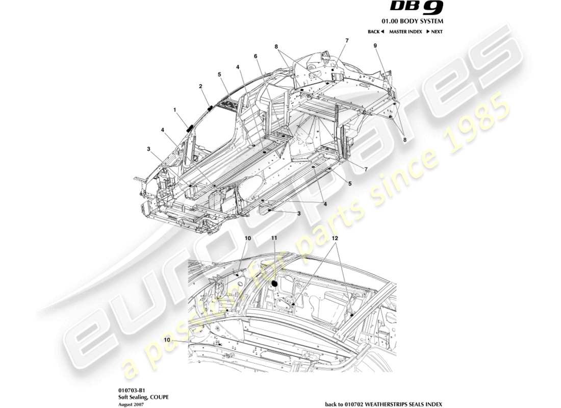 aston martin db9 (2012) soft sealing, coupe part diagram