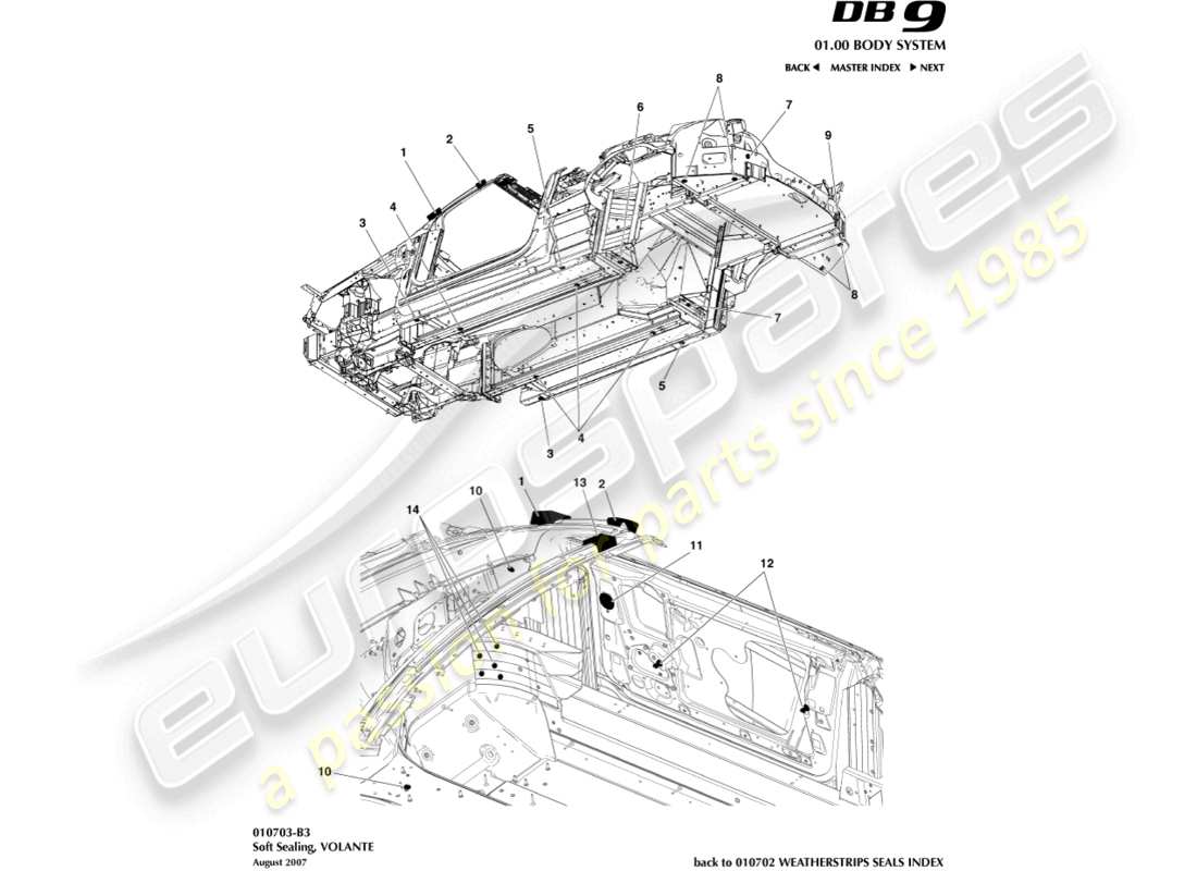 aston martin db9 (2012) soft sealing, volante part diagram