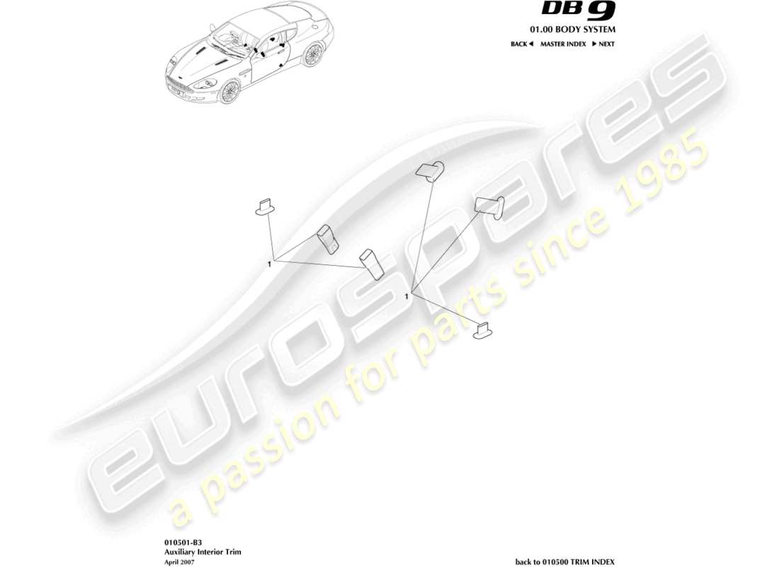 aston martin db9 (2012) auxiliary interior trim part diagram