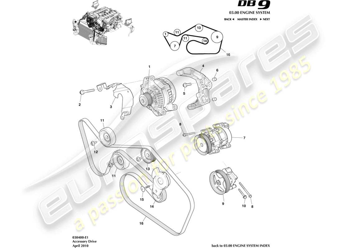 aston martin db9 (2012) accessory drive part diagram