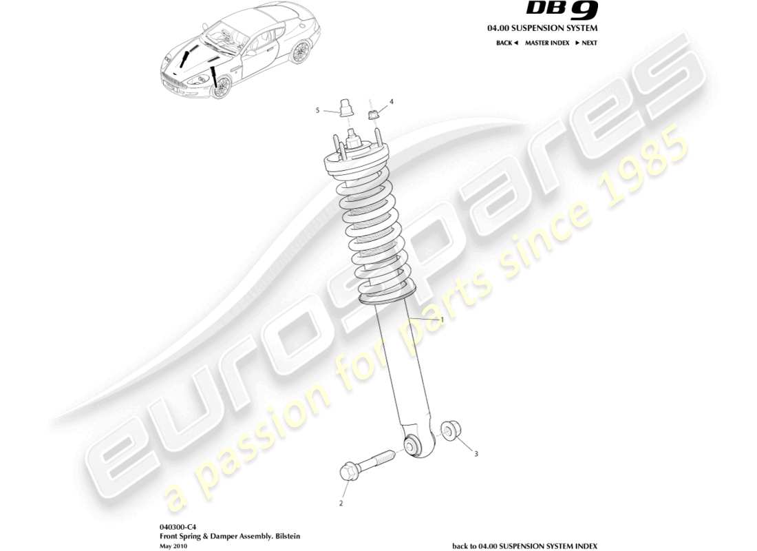 aston martin db9 (2012) front spring & damper, 09my on part diagram