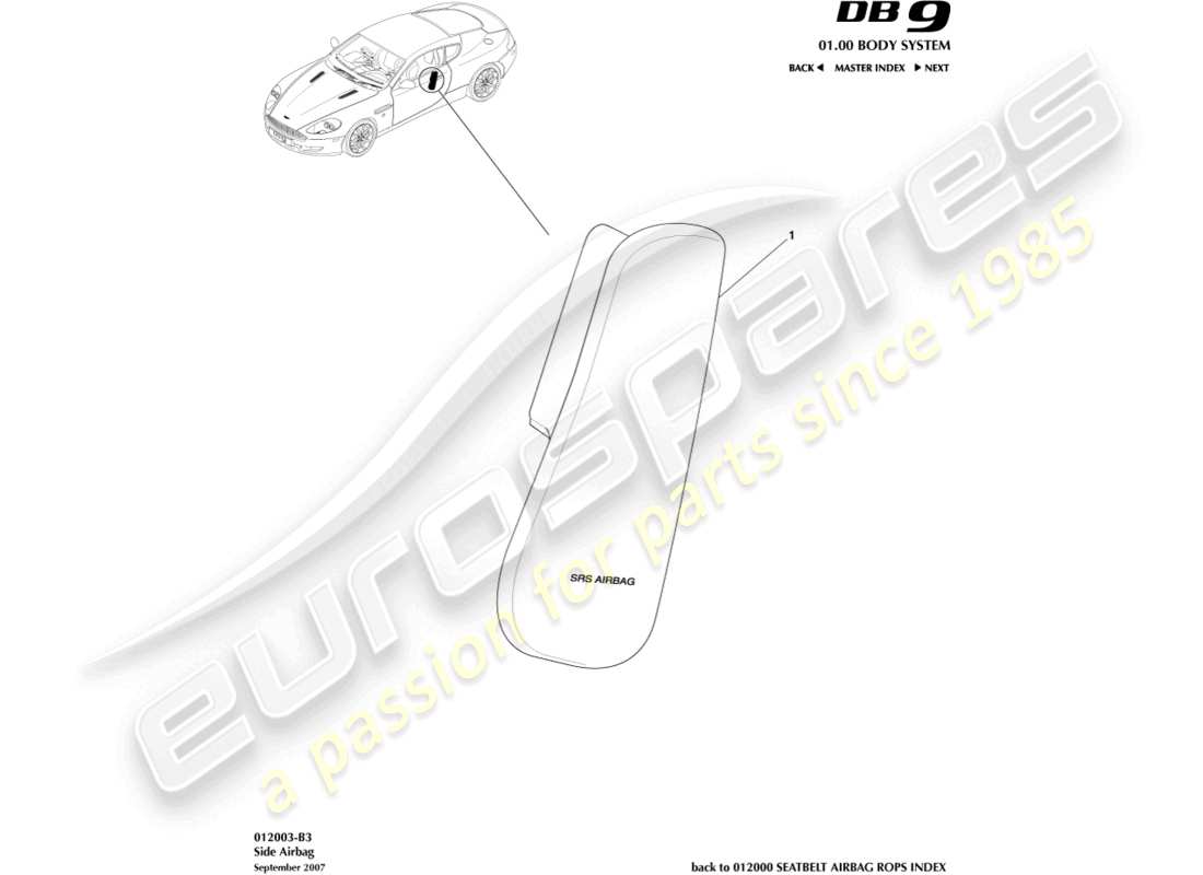 aston martin db9 (2012) side airbag part diagram