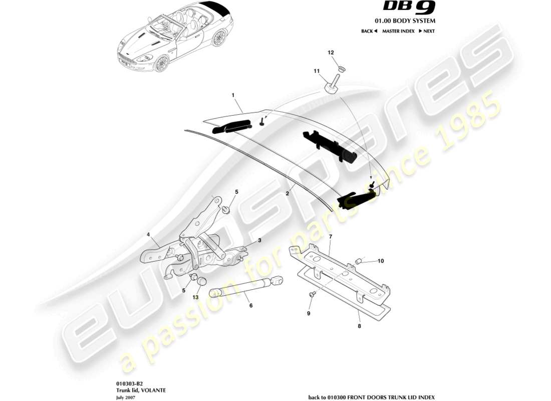 aston martin db9 (2012) trunk lid, volante part diagram