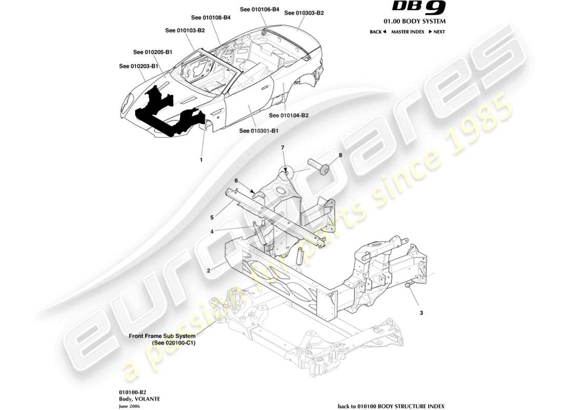 aston martin db9 (2007) body, volante parts diagram