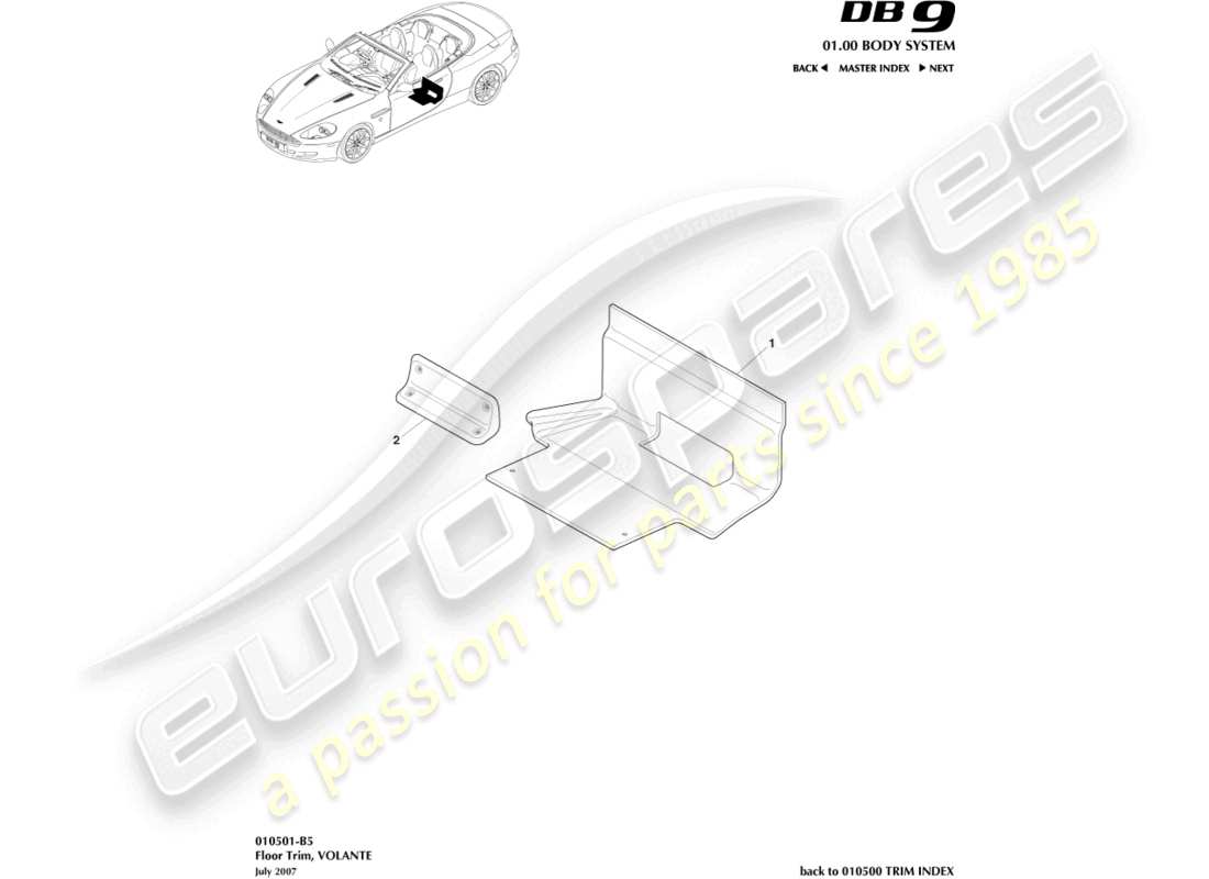 aston martin db9 (2012) floor trim, volante part diagram