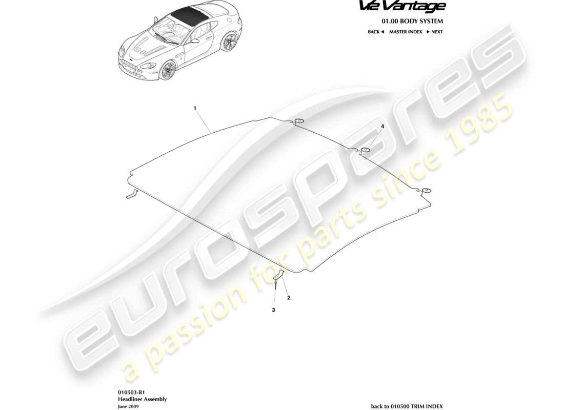 aston martin v12 vantage (2012) headliner assy part diagram