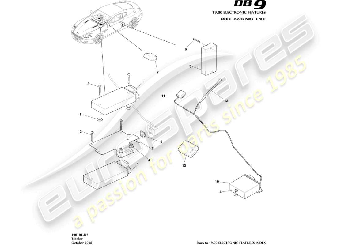 a part diagram from the aston martin db9 (2011) parts catalogue