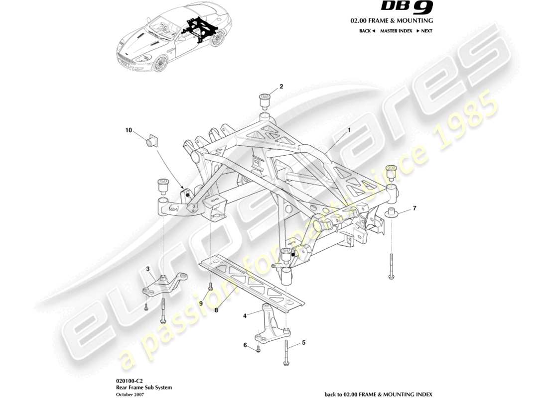 aston martin db9 (2012) rear subframe part diagram