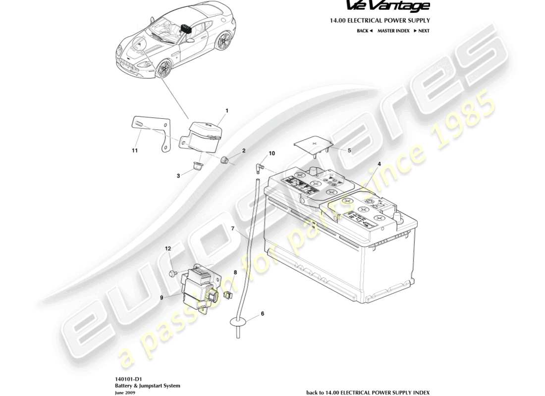 aston martin v12 vantage (2012) battery part diagram