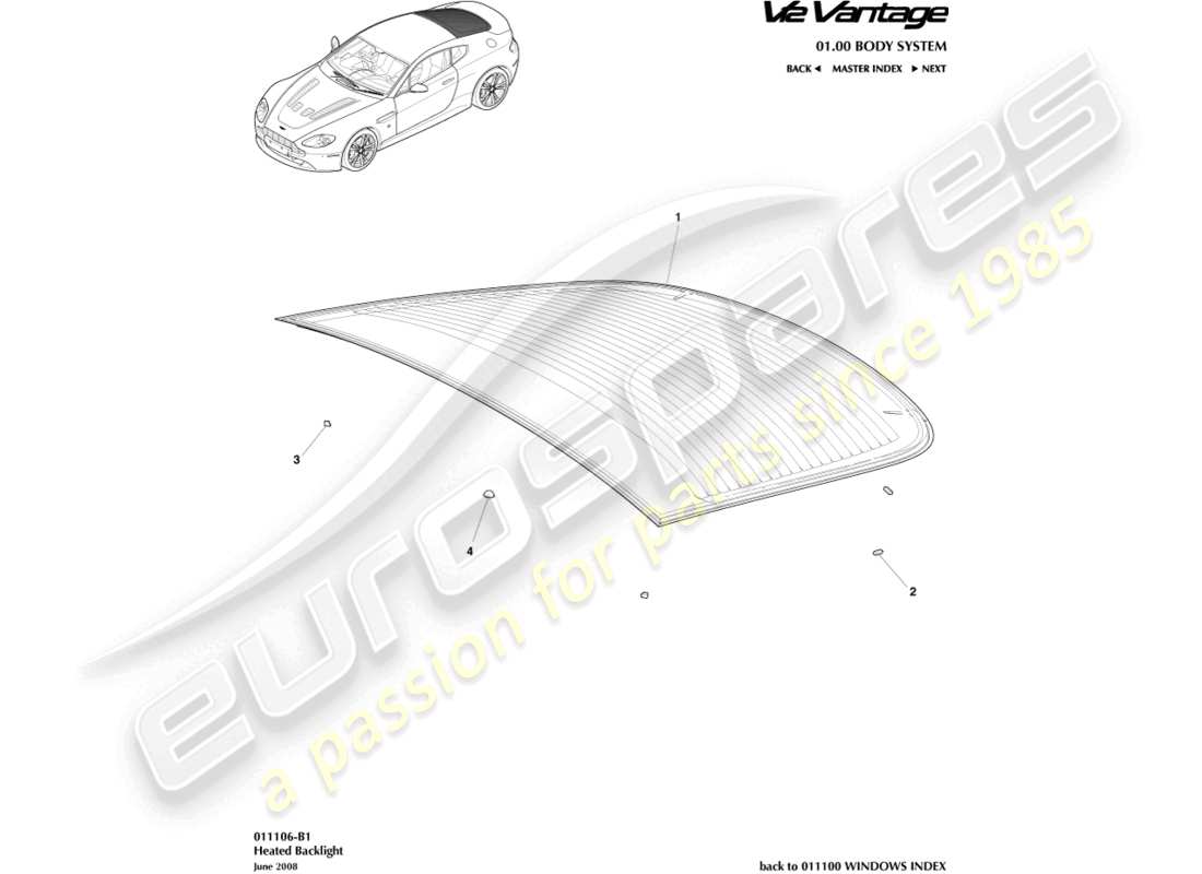 aston martin v12 vantage (2012) rear windscreen part diagram