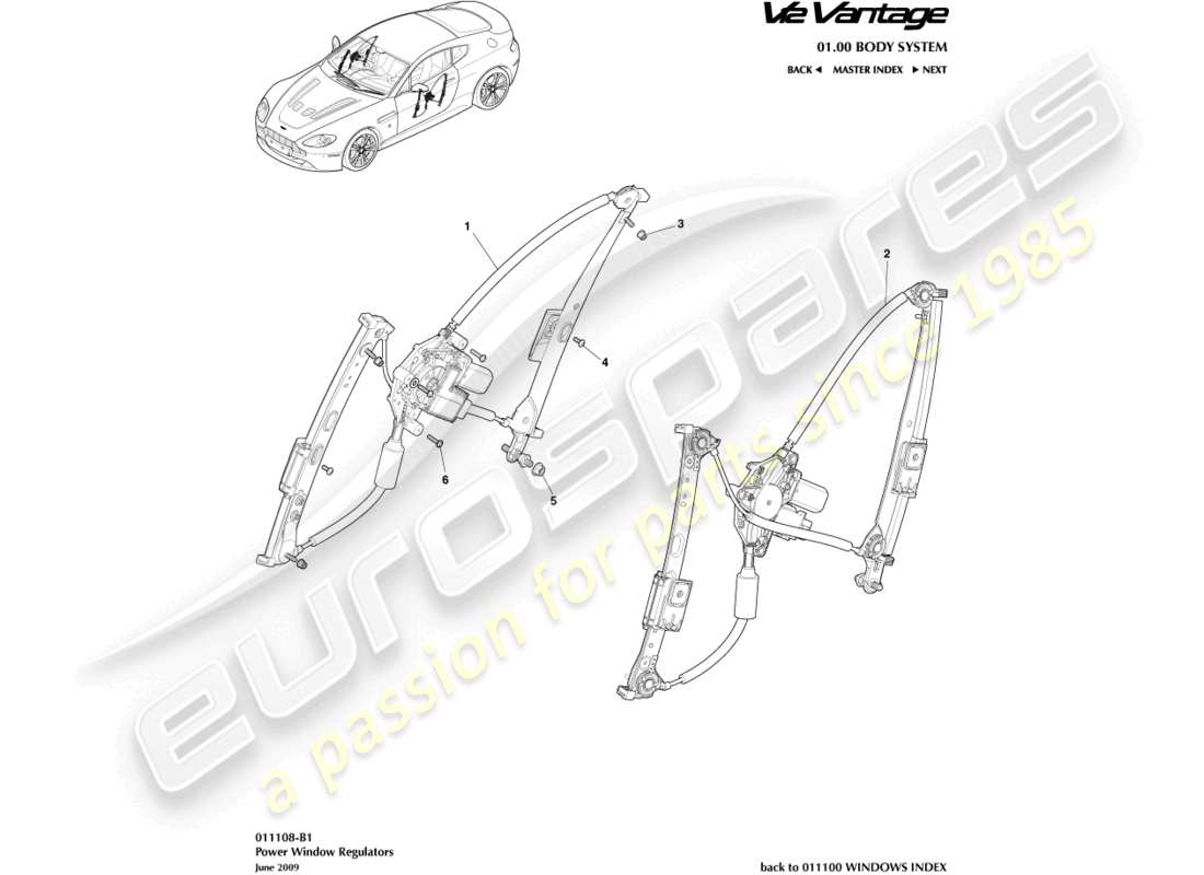 aston martin v12 vantage (2012) door window regulators part diagram