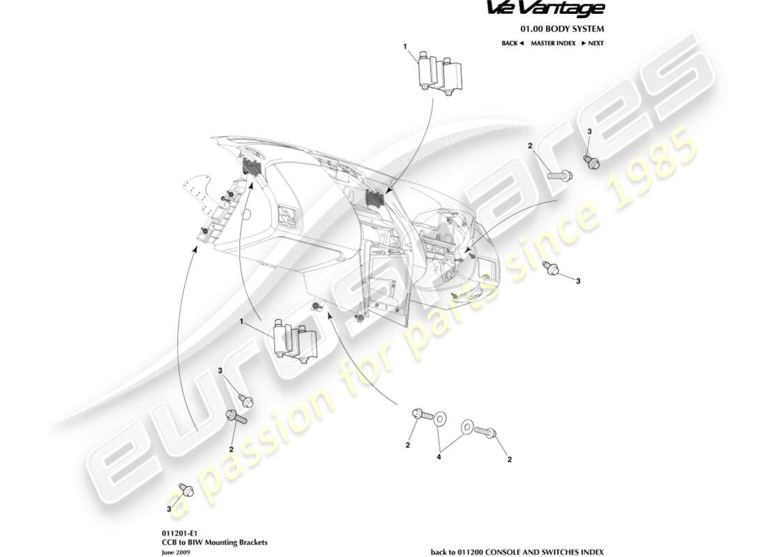 aston martin v12 vantage (2012) ccb to biw brackets part diagram