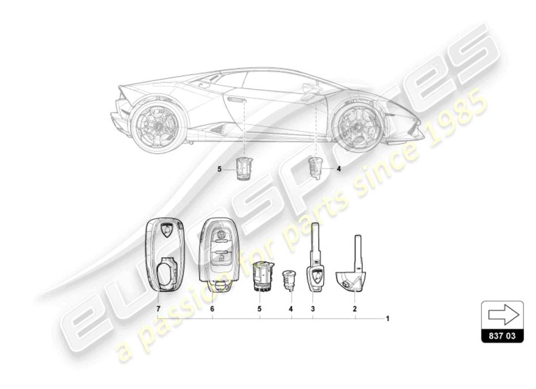 lamborghini tecnica (2024) lock with keys part diagram