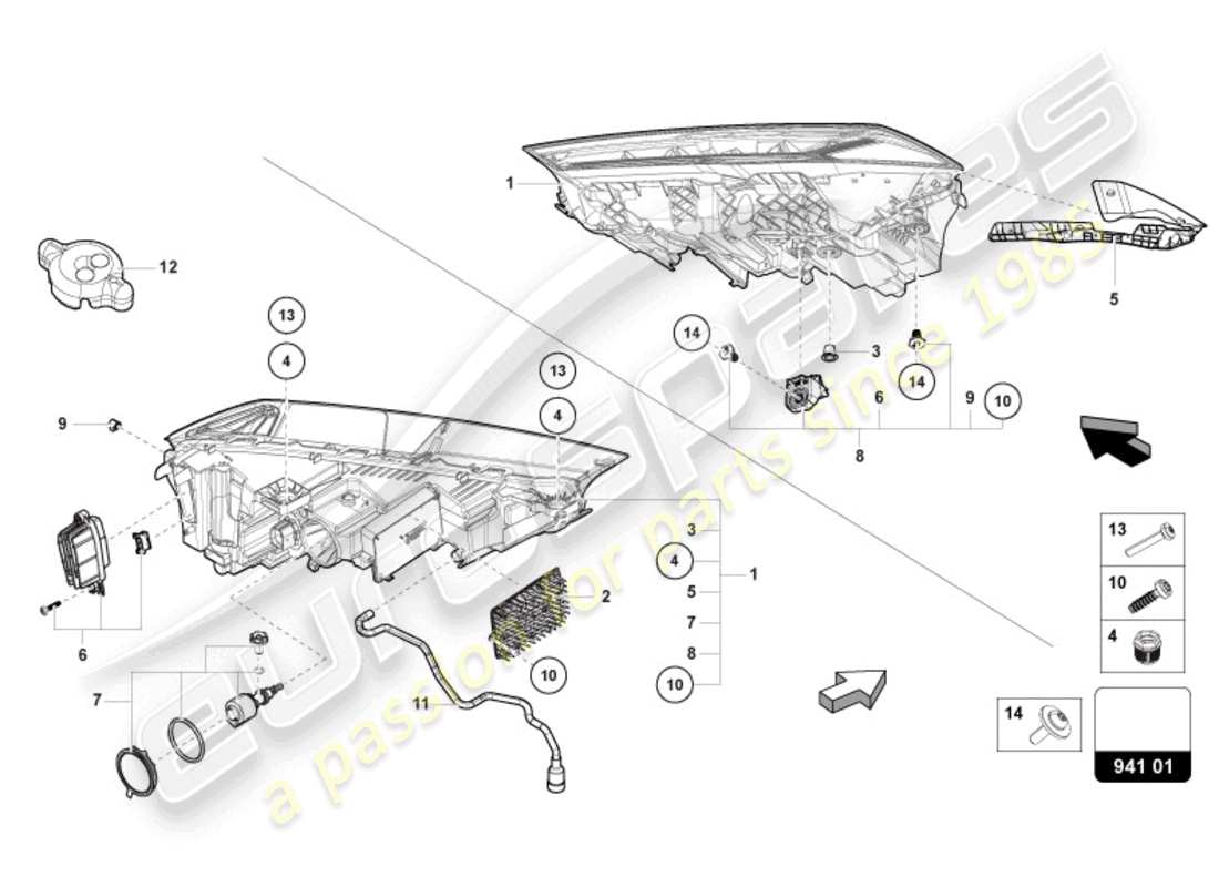 lamborghini urus (2019) led headlight part diagram