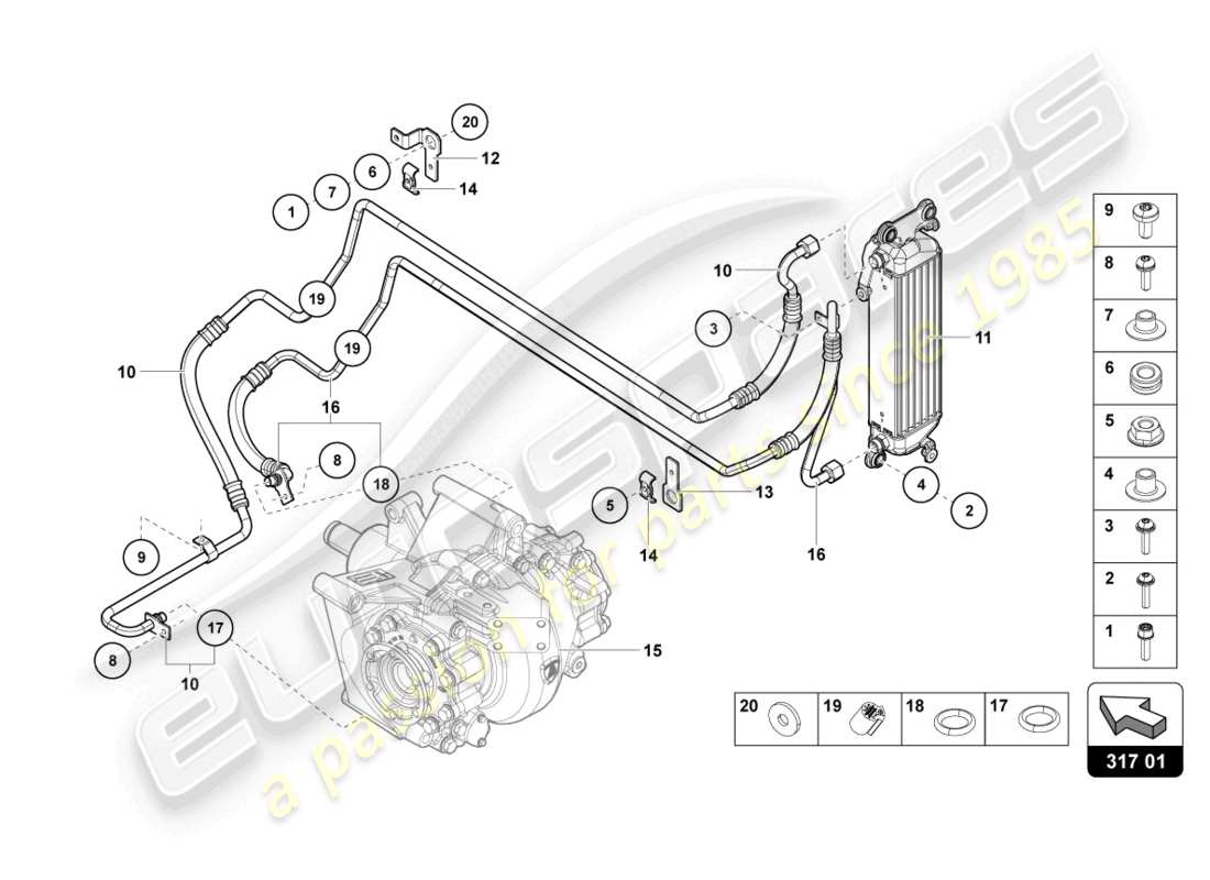 lamborghini countach lpi 800-4 (2022) oil cooler rear part diagram