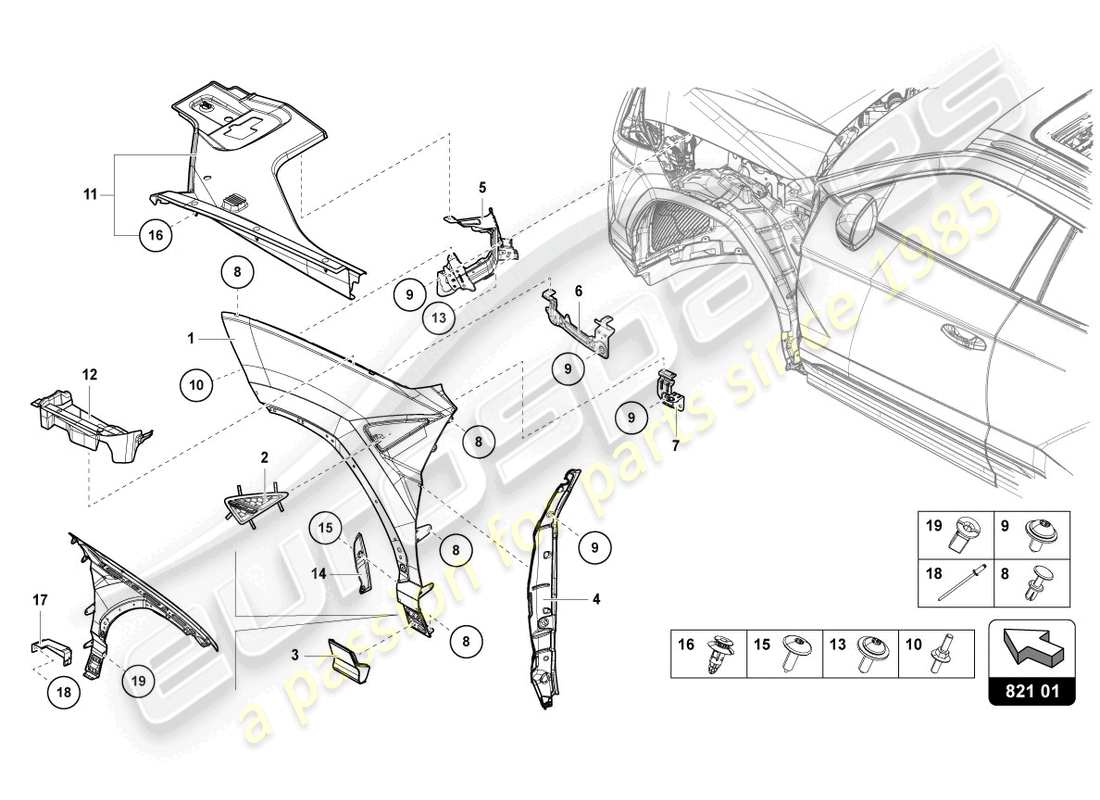 lamborghini urus (2019) wing protector front part diagram