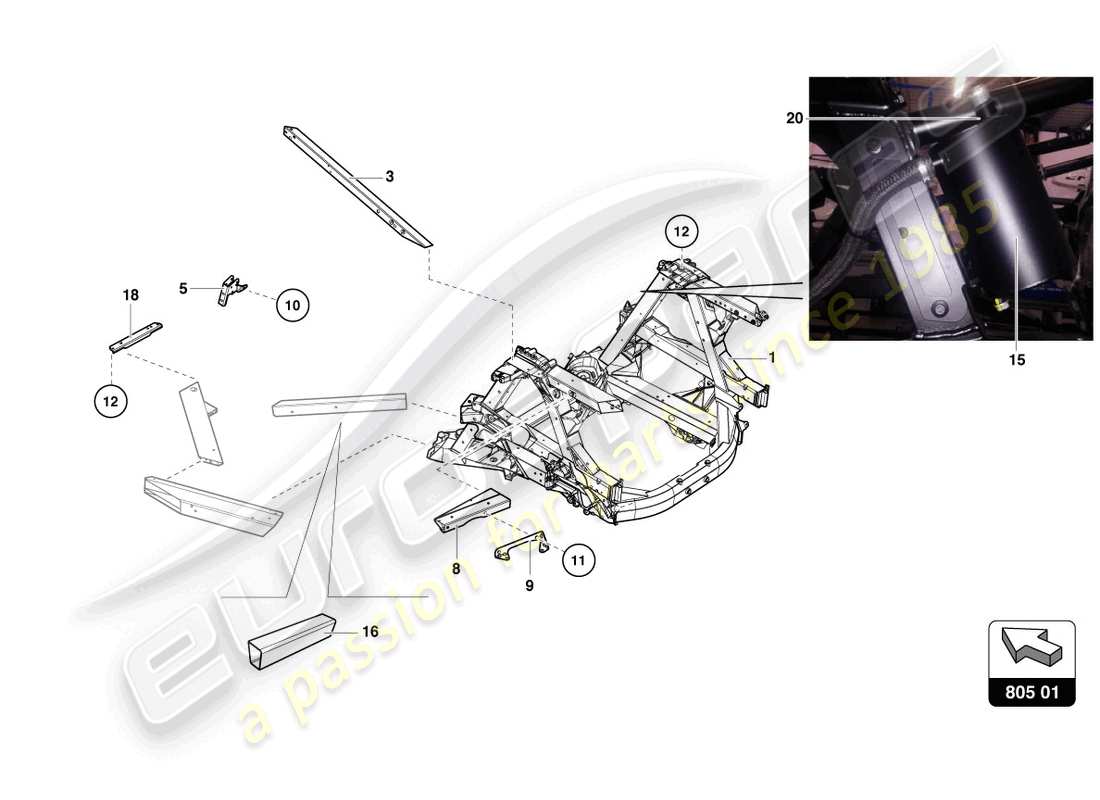 lamborghini super trofeo evo 2 (2022) rear frame inner elements part diagram