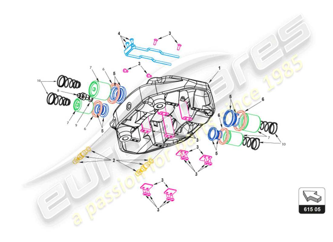 lamborghini super trofeo evo 2 (2022) rear brake caliper part diagram