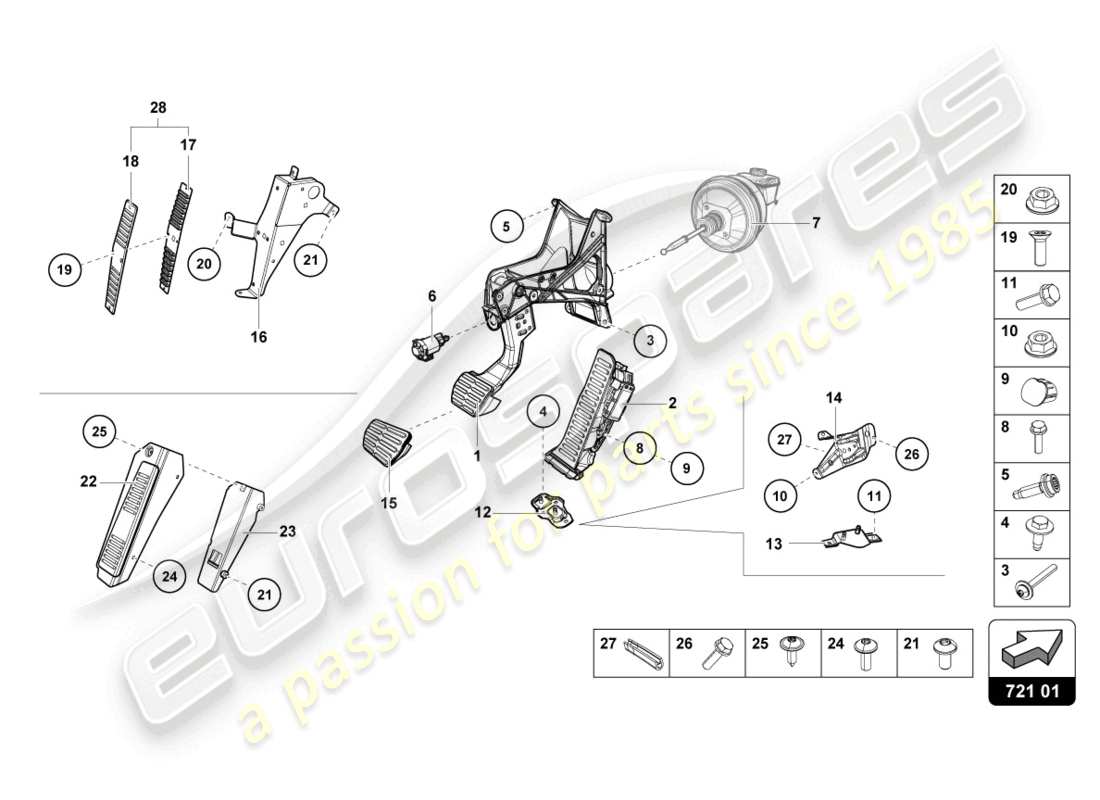 lamborghini tecnica (2024) brake and accel. lever mech. part diagram