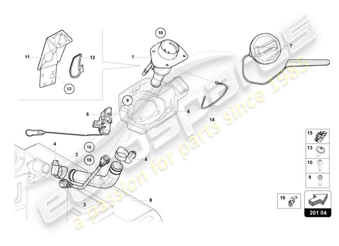 lamborghini ultimae (2022) fuel filler neck with restric- tion for leadfree fuel only part diagram