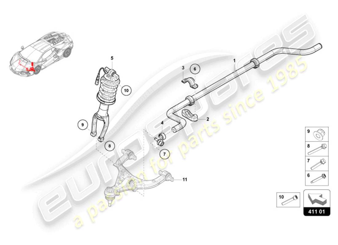 lamborghini revuelto coupe (2024) front suspension part diagram