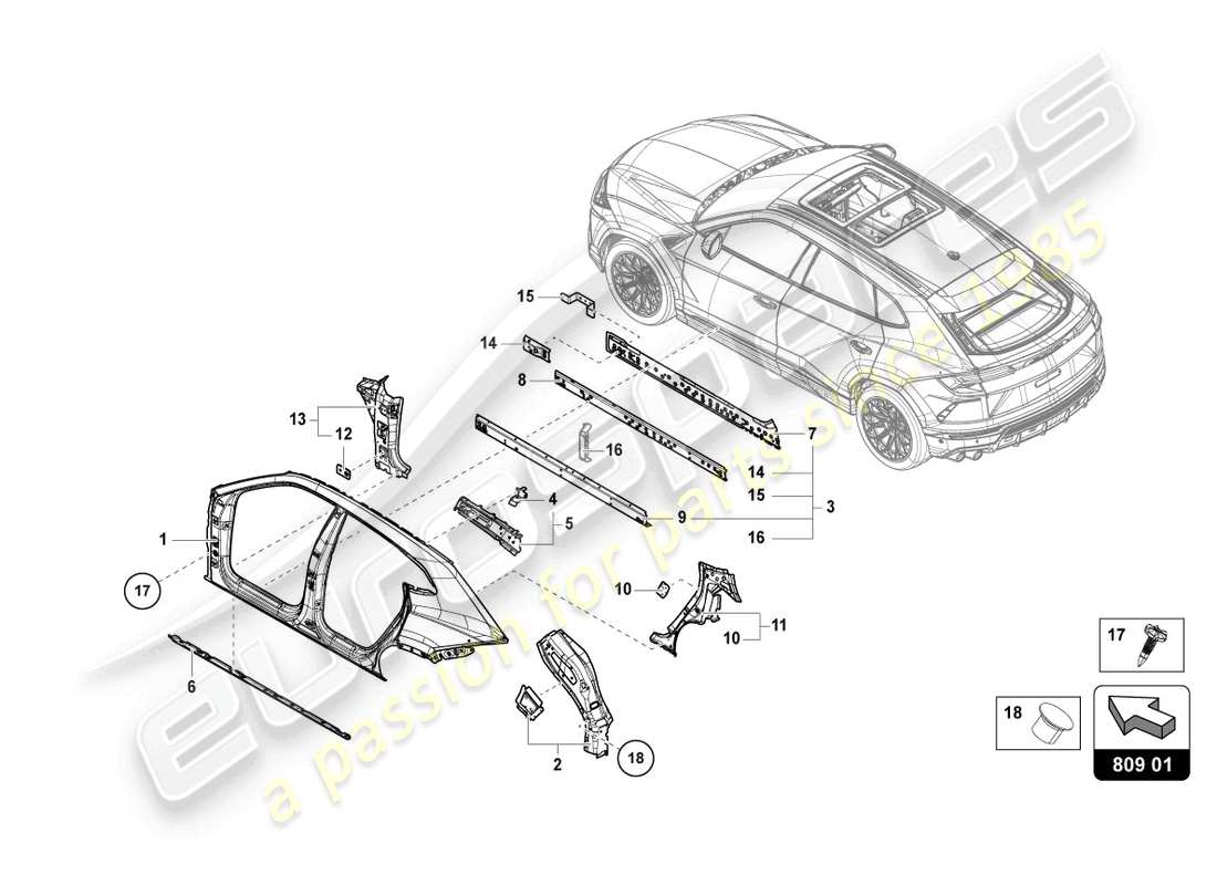 lamborghini urus (2019) body left part diagram