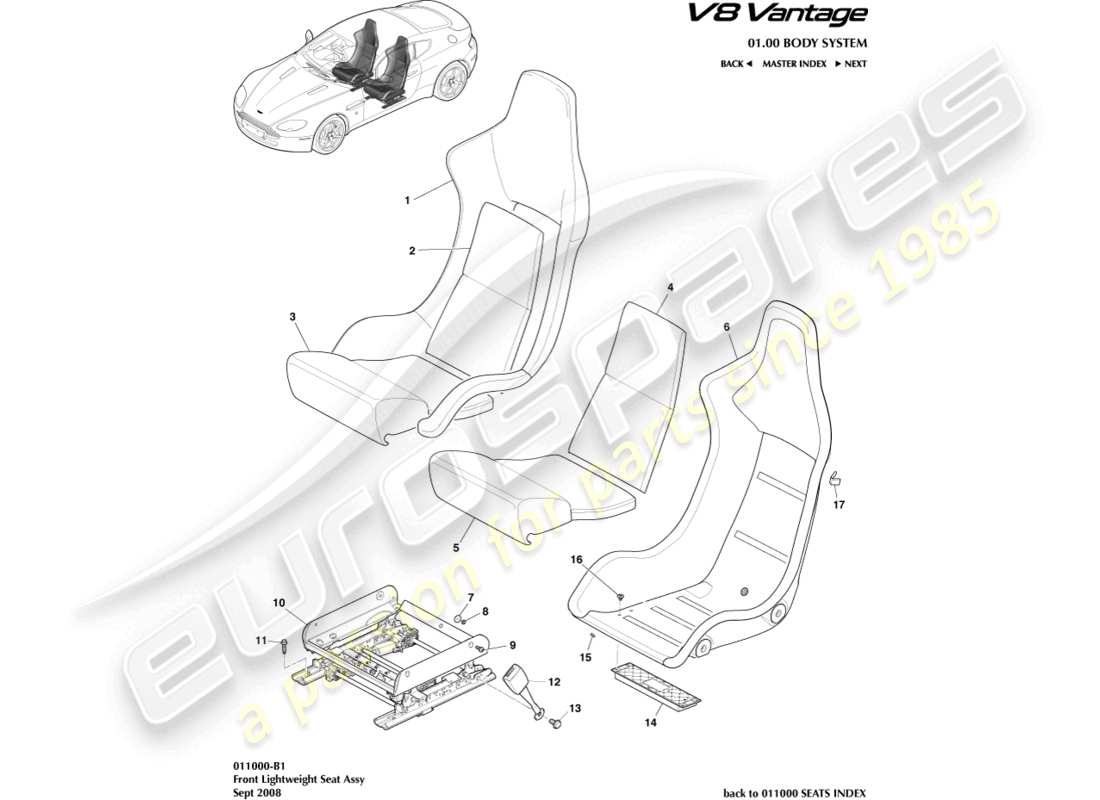 a part diagram from the aston martin v8 vantage (2009) parts catalogue