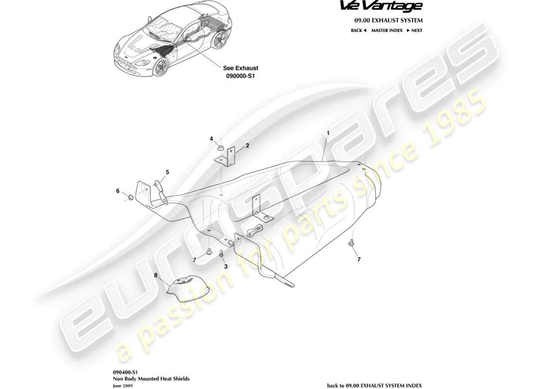 aston martin v12 vantage (2012) heatshield subsystem part diagram