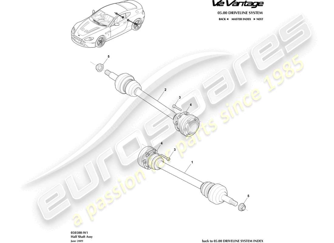 aston martin v12 vantage (2012) rear halfshaft assembly part diagram