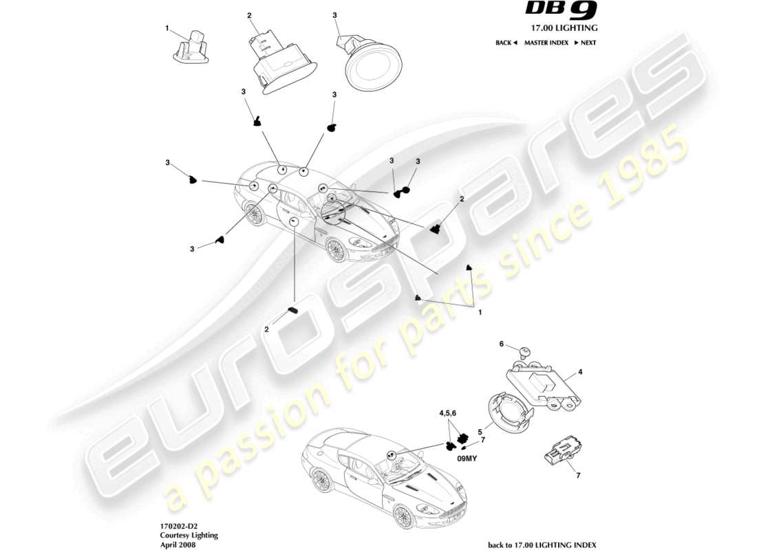 aston martin db9 (2012) courtesy lighting part diagram