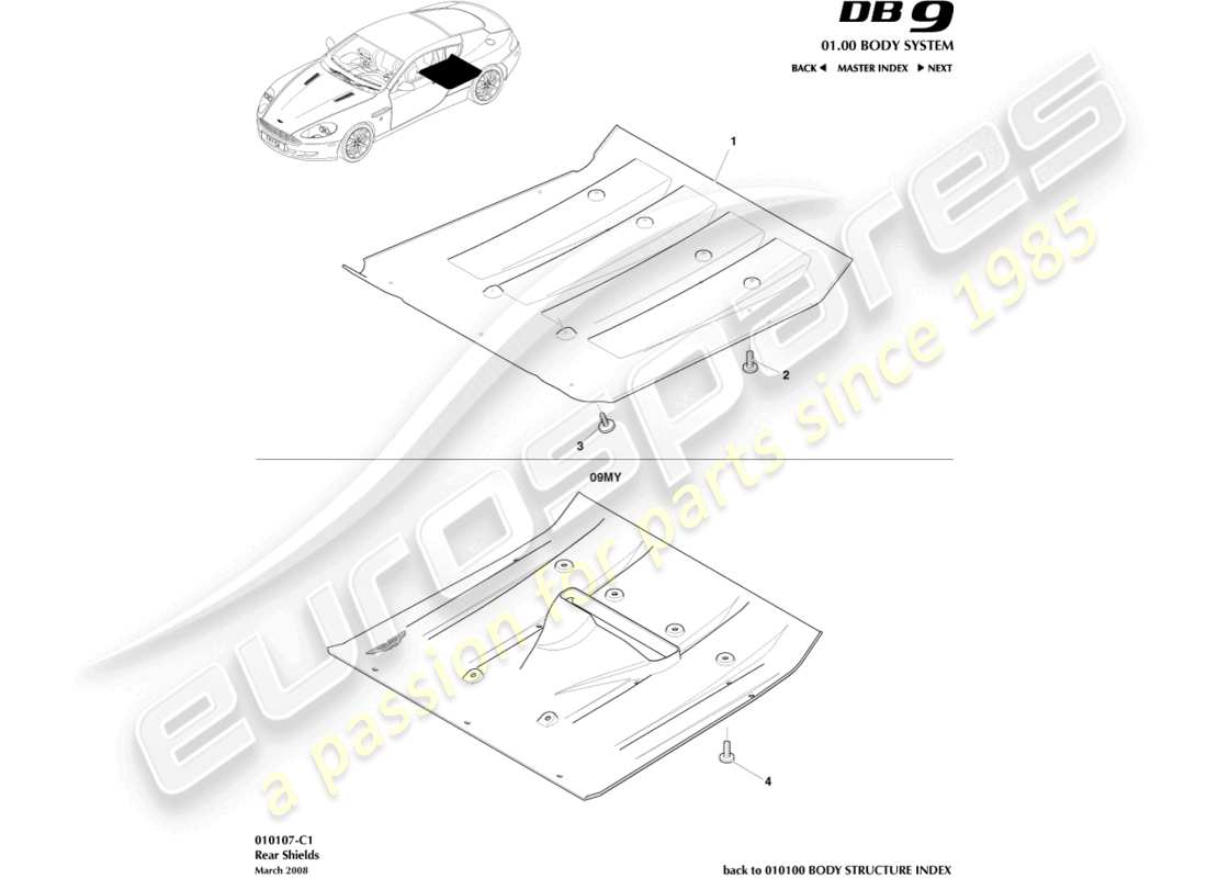 aston martin db9 (2012) rear underbody shields part diagram