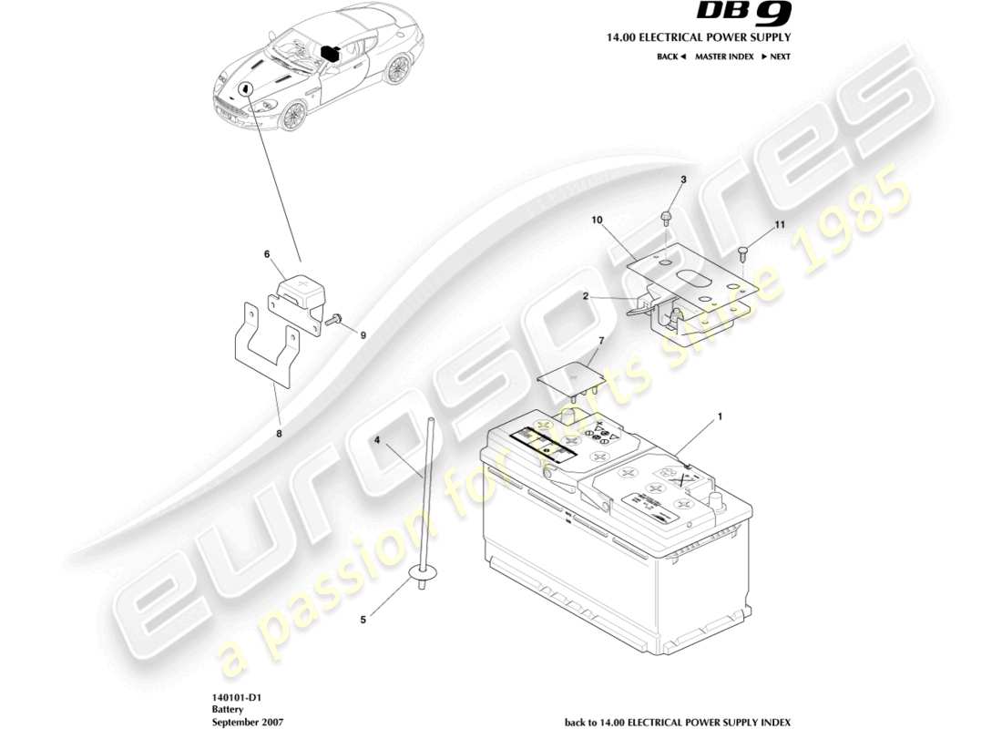 aston martin db9 (2012) battery part diagram