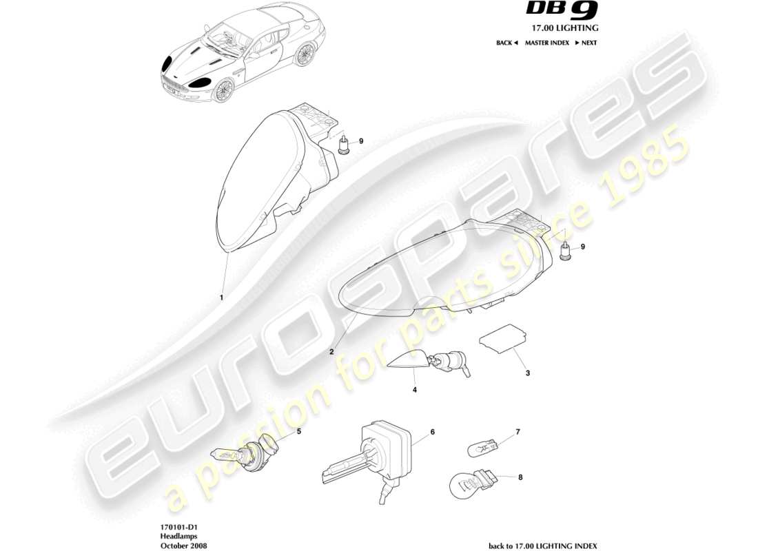 aston martin db9 (2012) headlights part diagram