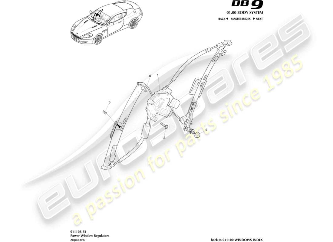 aston martin db9 (2012) door window regulators part diagram