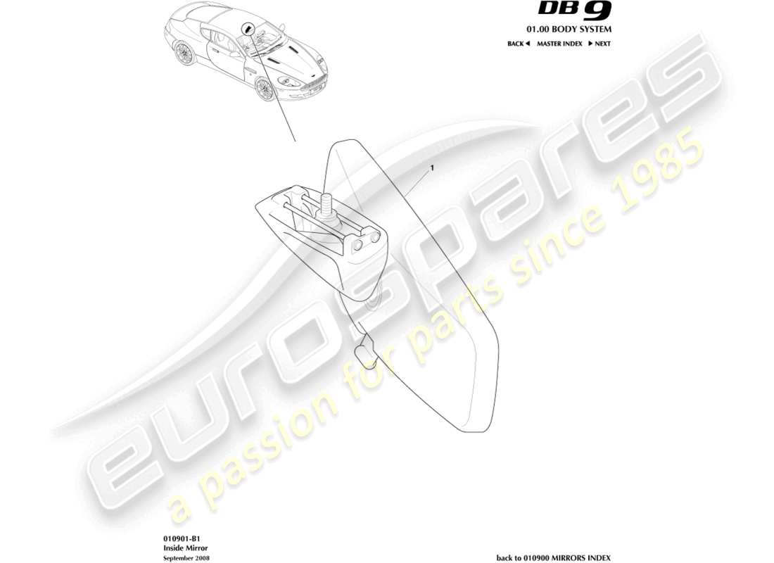 aston martin db9 (2012) interior mirror, coupe part diagram