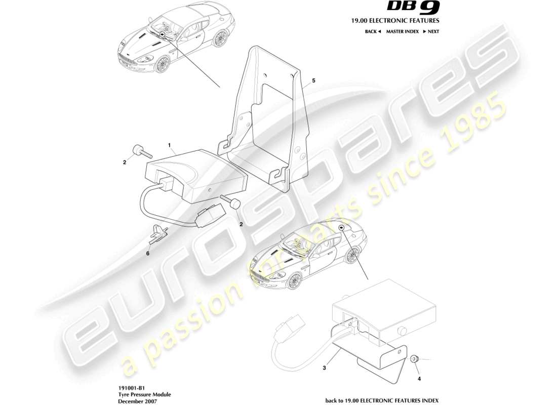 aston martin db9 (2012) tyre pressure module part diagram